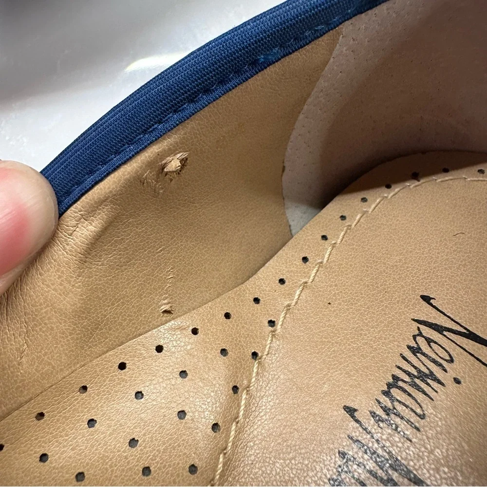 Neiman Marcus Quilted Suede Ballet Flats Navy Blue Black Patent Cap Toe Size 8